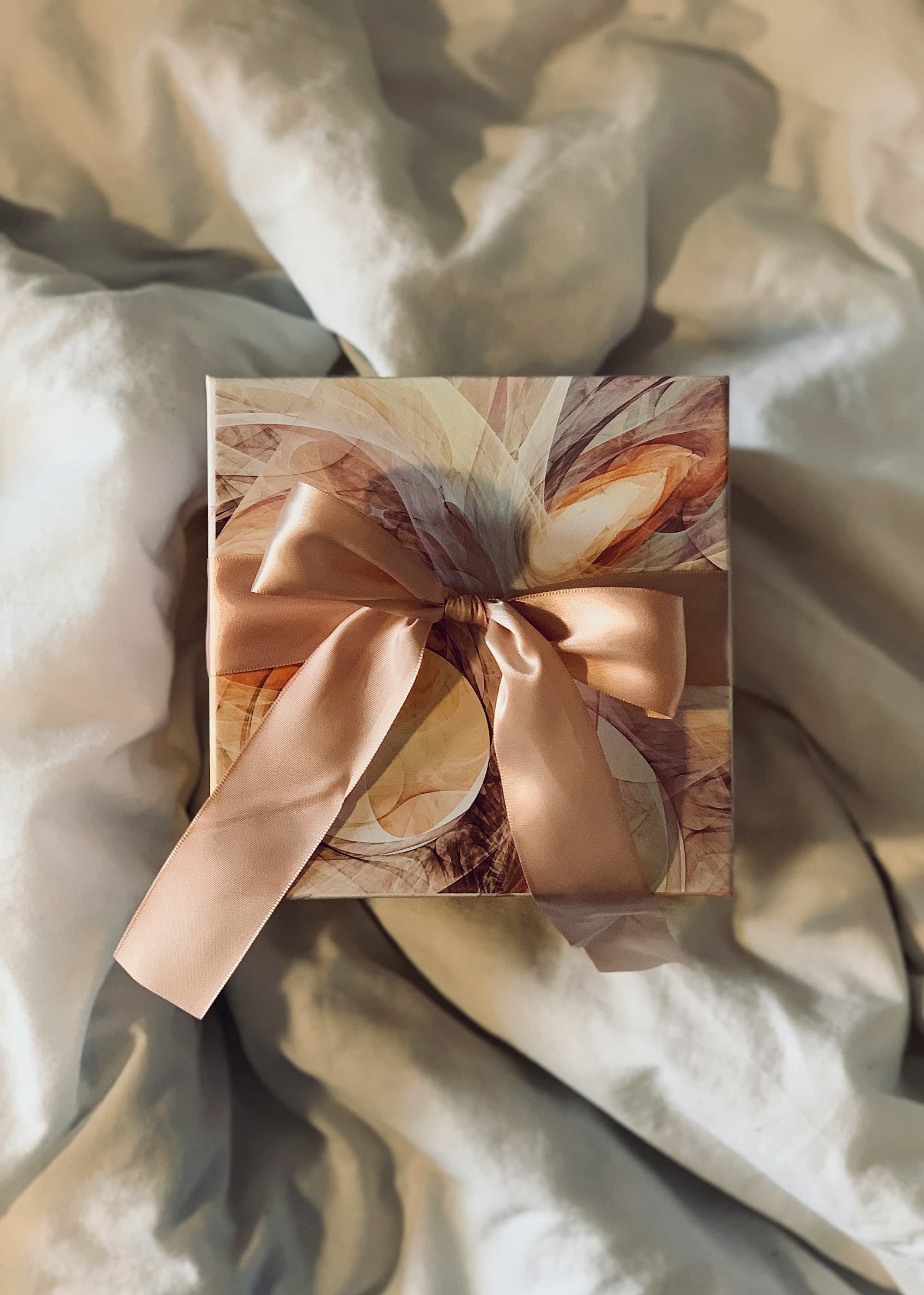 Gift-wrapped parcels tied with ribbon